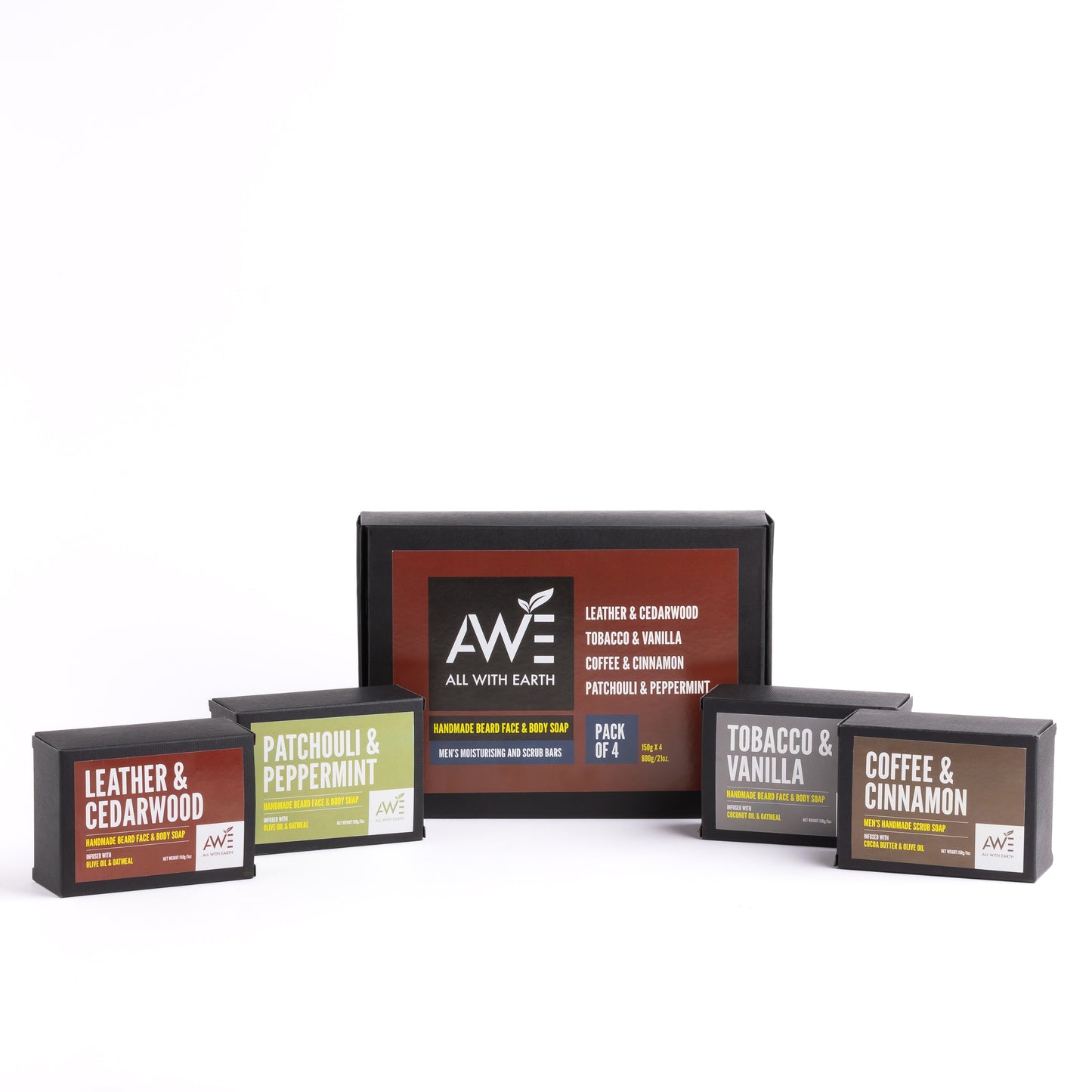 Men's Moisturizing & Scrub Set of 4 Handmade Soaps (Option 2)